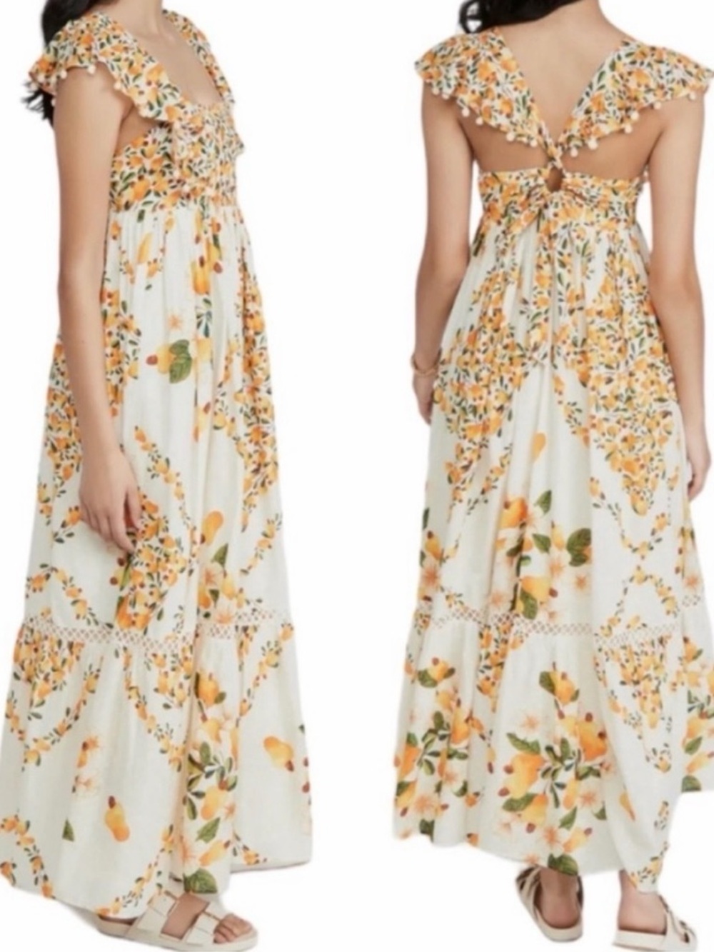 FARM Rio White Maxi Dress with Yellow Orange Floral Print - Picture 2 of 6